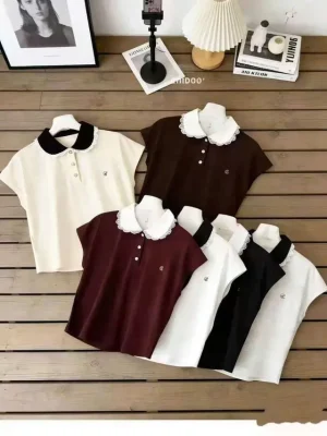 Áo polo nữ regular sn cổ viền ren