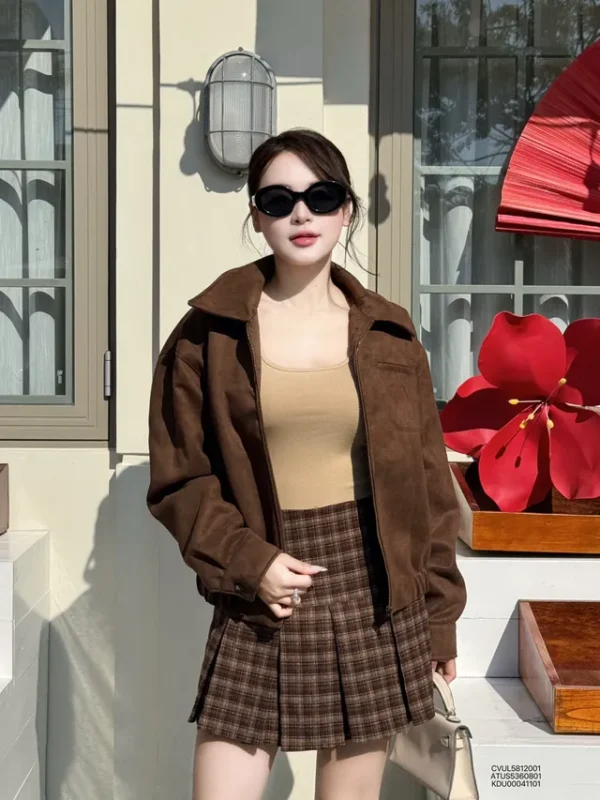 Chân váy nữ xếp ly dạ kẻ