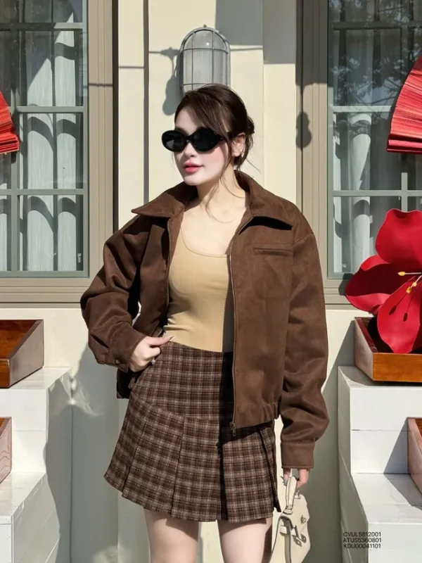 Chân váy nữ xếp ly dạ kẻ