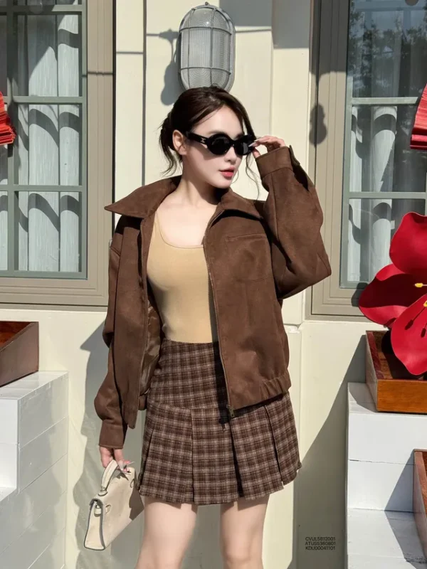 Chân váy nữ xếp ly dạ kẻ