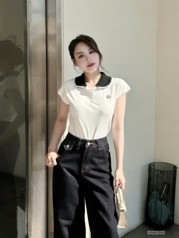 Áo polo nữ regular sn cổ viền ren