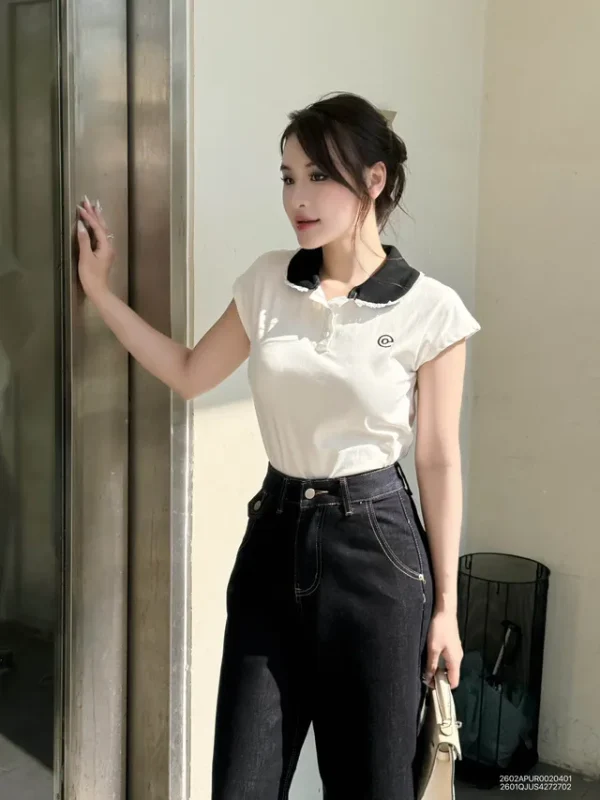 Áo polo nữ regular sn cổ viền ren