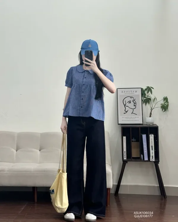 Áo sơ mi nữ kiểu babydoll cổ sen tay bồng