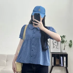 Áo sơ mi nữ kiểu babydoll cổ sen tay bồng