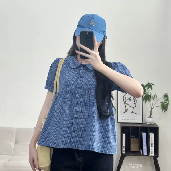 Áo sơ mi nữ kiểu babydoll cổ sen tay bồng