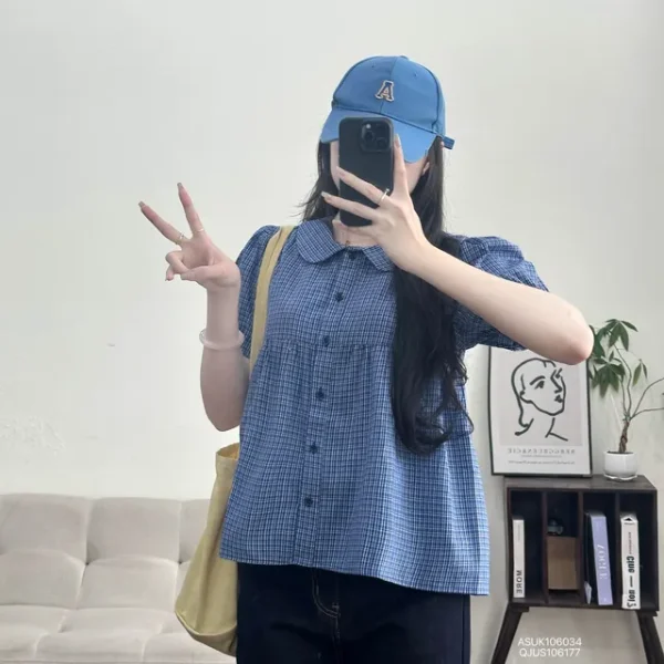 Áo sơ mi nữ kiểu babydoll cổ sen tay bồng