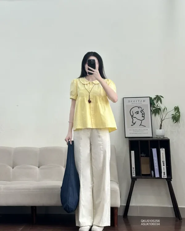 Áo sơ mi nữ kiểu babydoll cổ sen tay bồng