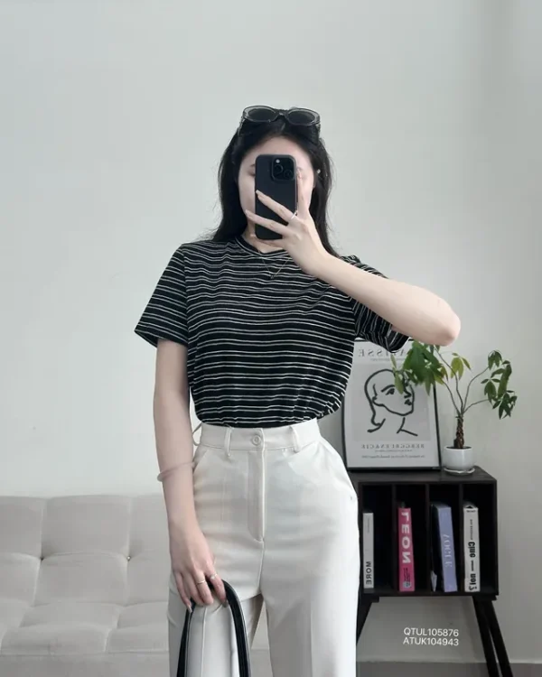áo thun nữ korea sọc kèm khăn