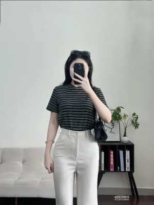 áo thun nữ korea sọc kèm khăn