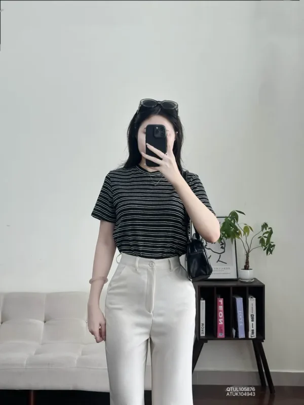 áo thun nữ korea sọc kèm khăn